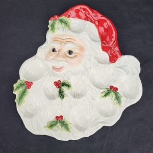 Fitz & Floyd Egg Tray Holiday Christmas Santa Claus Red White Green Ceramic